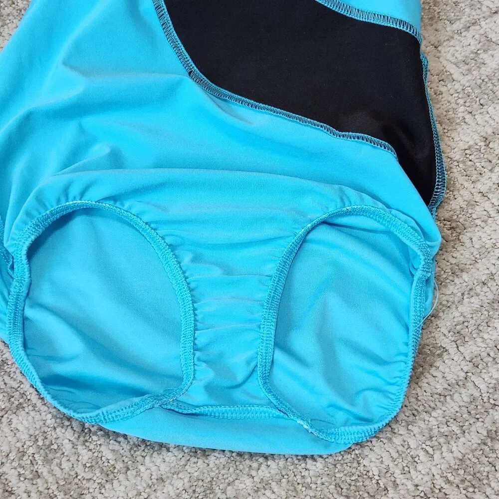 Danskin Now girls gymnastics dance leotard blue black size M 7-8